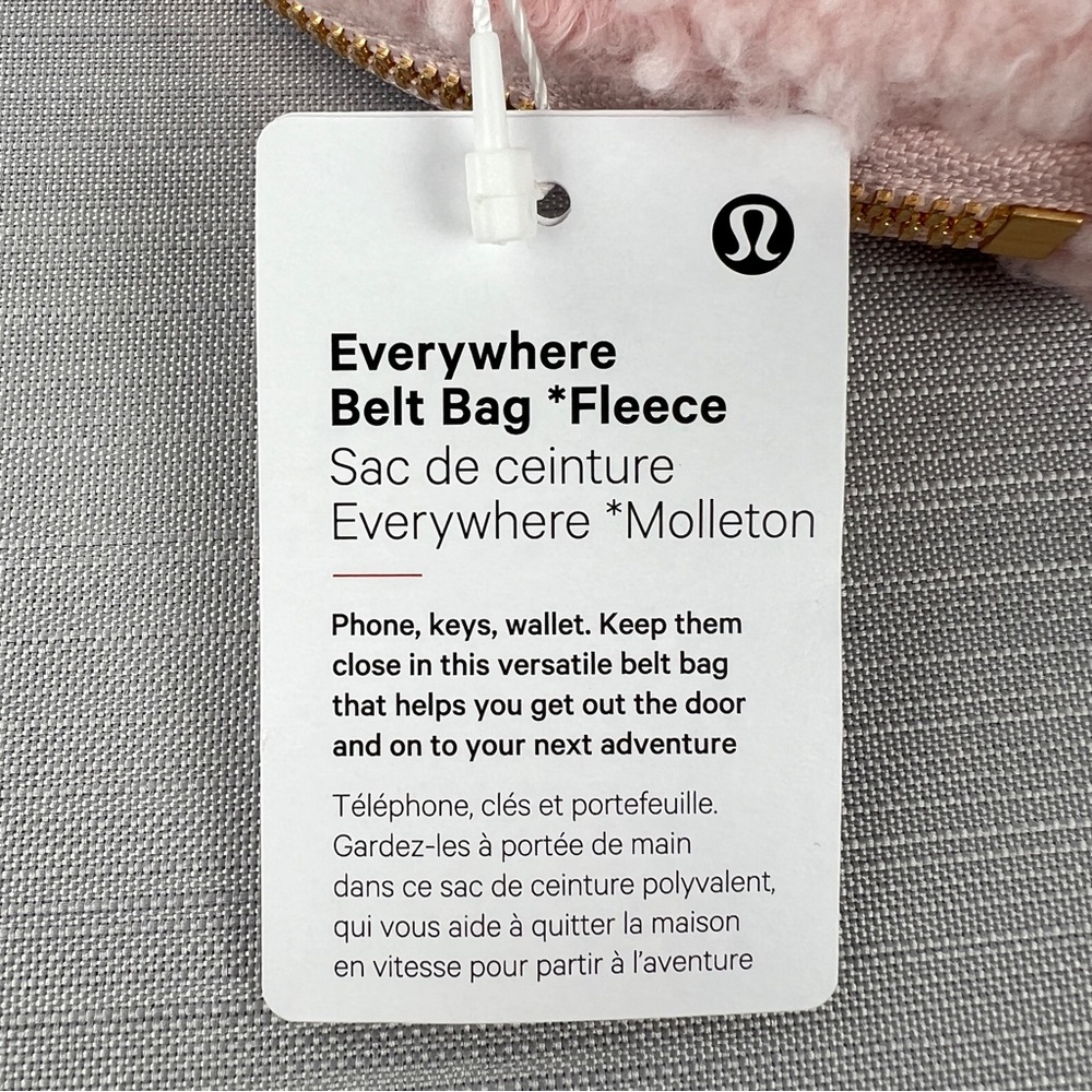 RARE! NEW Lululemon Everywhere FLEECE Belt Bag 1L GOLD Hardware - Pink Mist/Gold - Picture 5 of 11